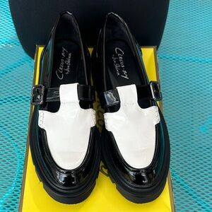 Circus Sam Edelman Black and White Patent Mary Jane Platform Loafers Creepers